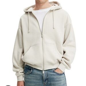 Men's Cotton-On Box Fit Fleece Cream Zip-Up Hoodie Size M
